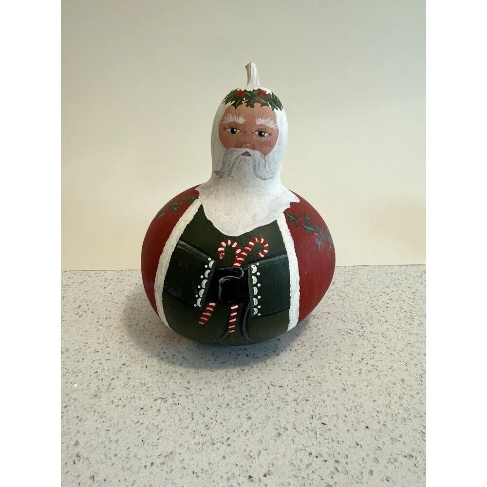 Precious Santa Claus Handpainted Gourd Christmas Folk Art Artist Red